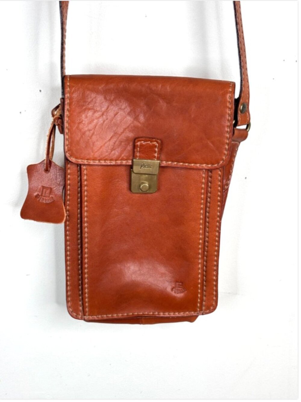 VTG Pielle Sacs Leather Crossbody Bag 9x6 Cognac Brown Made in Italy Academia